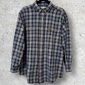Carhartt S151 Navy - Midweight Flannel Button Down Work Shirt Size Large